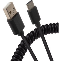 Maplin USB-A To Micro USB-B Coiled Curly Cable Extending To 1.0M Black