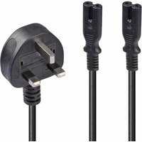 Lindy 2.5m UK 3 Pin Plug to 2 x IEC C7 Splitter Extension Cable. Black