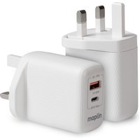 Maplin 65W 2 Port USB Wall Charger 1x USB-A 1x USB-C GaN PD