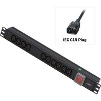 Lindy 1U 10 Way IEC Sockets. Horizontal PDU with IEC Mains Cable