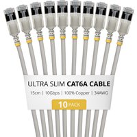 StarTech.com 15cm Gray Ultra Slim Cat6A Ethernet Cable. 10 Pack. Snagl