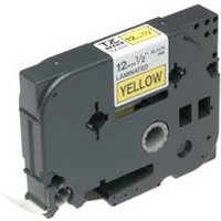 Brother Gloss Laminated Labelling Tape - 12mm. Black/Yellow label-maki