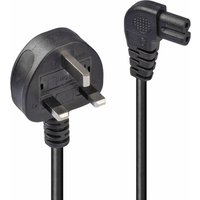 Lindy 3m UK 3 Pin Plug To Right Angled IEC C7 Mains Power Cable. Black