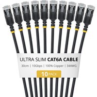 StarTech.com 30cm Black Ultra Slim Cat6A Ethernet Cable. 10 Pack. Snag
