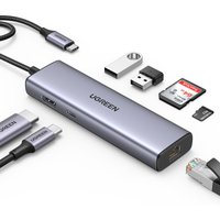 USB C to 2*USB3.0+HDMI+RJ 45+SD& TF+PD port Hub