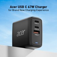 Acer 67W PD Charger. USB Port: 2C+1A. UK Plug. 100W USB-C Cable. Black