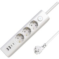 Microconnect 3-way USB Schuko Power Strip on/off switch 1.5M. White