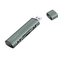 LogiLink USB 3.2 Gen2 Hub. 2-port. USB-A. w/cardreader. aluminum. grey