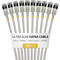 StarTech.com 30cm Gray Ultra Slim Cat6A Ethernet Cable. 10 Pack. Snagl