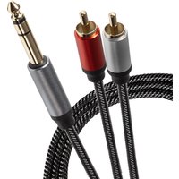 Maplin 1/4" 6.35mm 3 Pole Jack Plug to Twin RCA Cable Braided 3m