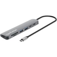 Manhattan USB-C Dock/Hub with Card Reader. Ports (x5): HDMI. USB-A (x2