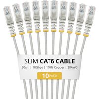 StarTech.com 50cm Gray Slim CAT6 Cable. 10 Pack. Snagless. 100W PoE. U