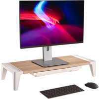 ProperAV Monitor Riser Stand with Height Adjustment and Drawer - Wood