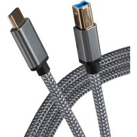 Maplin USB-C to USB-B Male Cable Braided 5m - Silver
