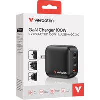 Verbatim GaN Charger 100W Universal Black AC Fast charging Indoor