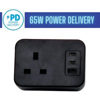 POWERDATA BLACK DESKTOP 1X POWER - DUAL USB C + A CHARGER - 65W