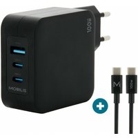 Mobilis Charger 100W 2USB C 1USBA GaN cable 100W Laptop. Smartphone. T