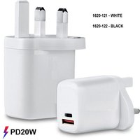 FDL 2 PORT 1X USB A QC3 & 1 X USB-C PD UK CHARGER 20W - WHITE