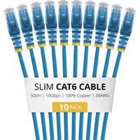 StarTech.com 50cm Blue Slim CAT6 Cable. 10 Pack. Snagless. 100W PoE. U