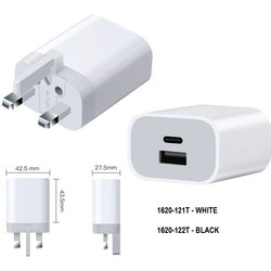 Fdl 2 Port 1 USB-A & 1 USB-C Uk Travel Charger 20W - White