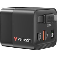 Verbatim GaN Charger 65W 2 Port retractable cable display US plugs wit