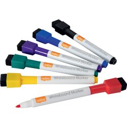 Nobo Mini Whiteboard Pen With Magnetic Eraser Cap 6 Pack Assorted Colo