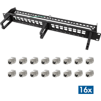 LogiLink Modular 16-port Cat.6A keystone panel. 19"/1U. with 3 ca