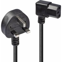 1m Pin Plug to Right Angled IEC C13 Mains Power Cable. Blac