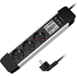 Logilink Outlet Strip. 3 Safety Sockets. W/ Power Meter. Aluminum