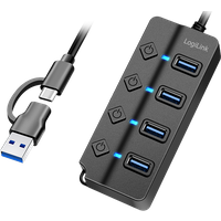 LogiLink USB 3.2 Gen 1 Hub. 4-port. w/ switch for each port. black