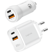 LogiLink USB-A/C Charging Kit. 20 W. each 1x USB-A. 1x USB-C. White