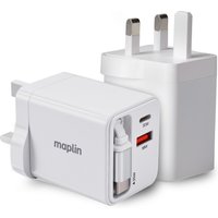 Maplin 35W USB Wall Charger 2 Port USB-C PD USB-A QC 3+ Retractable US