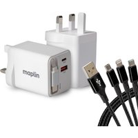 Maplin 65W 2 Port USB-A/USB-C Charger Built-in USB-C Cable + Additiona