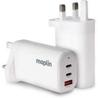Maplin 3 Port USB Wall Charger 2x USB-C 1x USB-A GaN PD QC 3.0 45W Hig