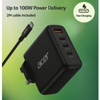 Acer 100W PD Charger. USB Port: 3C+1A. UK Plug. 100W USB-C Cable. Blac