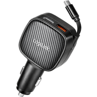 LogiLink USB Car Charger. 3 Port incl. retractable USB-C cable. 60W. P