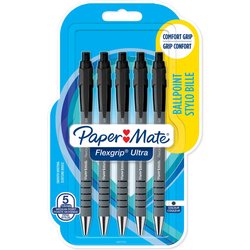 Paper Mate Flexgrip Ultra Retractable Ballpoint Pens | Medium Point (1.0mm) | Black | 5 Count
