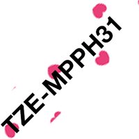 Brother TZ-EMPPH31 DirectLabel black on pink hearts Laminat 12mm x 4m