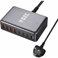 FDL 8 PORT 4X USB A QC3 & 4X USB-C PD CHARGER - 320W