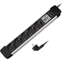 LogiLink Outlet Strip. 5 safety sockets. w/ power meter. aluminum