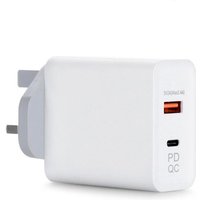 FDL 2 PORT 1X USB A QC3 & 1 X USB-C PD MAINS CHARGER 45W - WHITE