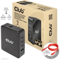 CLUB3D International Travel Charger 140W GaN technology. Four port USB