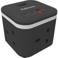 Fellowes Power Cube with 3 Power Socket Extension USB-A & USB-C Po
