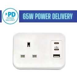 Powerdata White Desktop 1X Power - Dual Usb C + A Charger - 65W