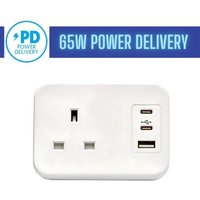 POWERDATA WHITE DESKTOP 1X POWER - DUAL USB C + A CHARGER - 65W