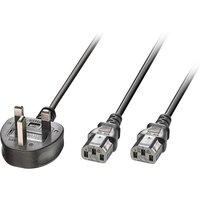 Lindy 2.5m UK 3 Pin Plug to 2 x IEC C13 Splitter Extension Cable. Blac