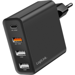 Logilink Usb Wall Charger. 4Port. 3X USB-AF & 1X USB-CF. 48W. Qc.