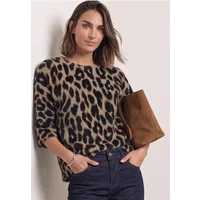 Halbarm Pullover mit Rundhals und Leo-Muster