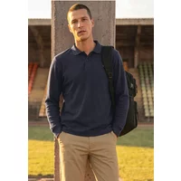 Langarm Poloshirt in Waffelstruktur