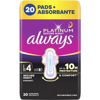 Always Ultra Platinum Night Quattro Assorbenti con ali, 20 pezzi